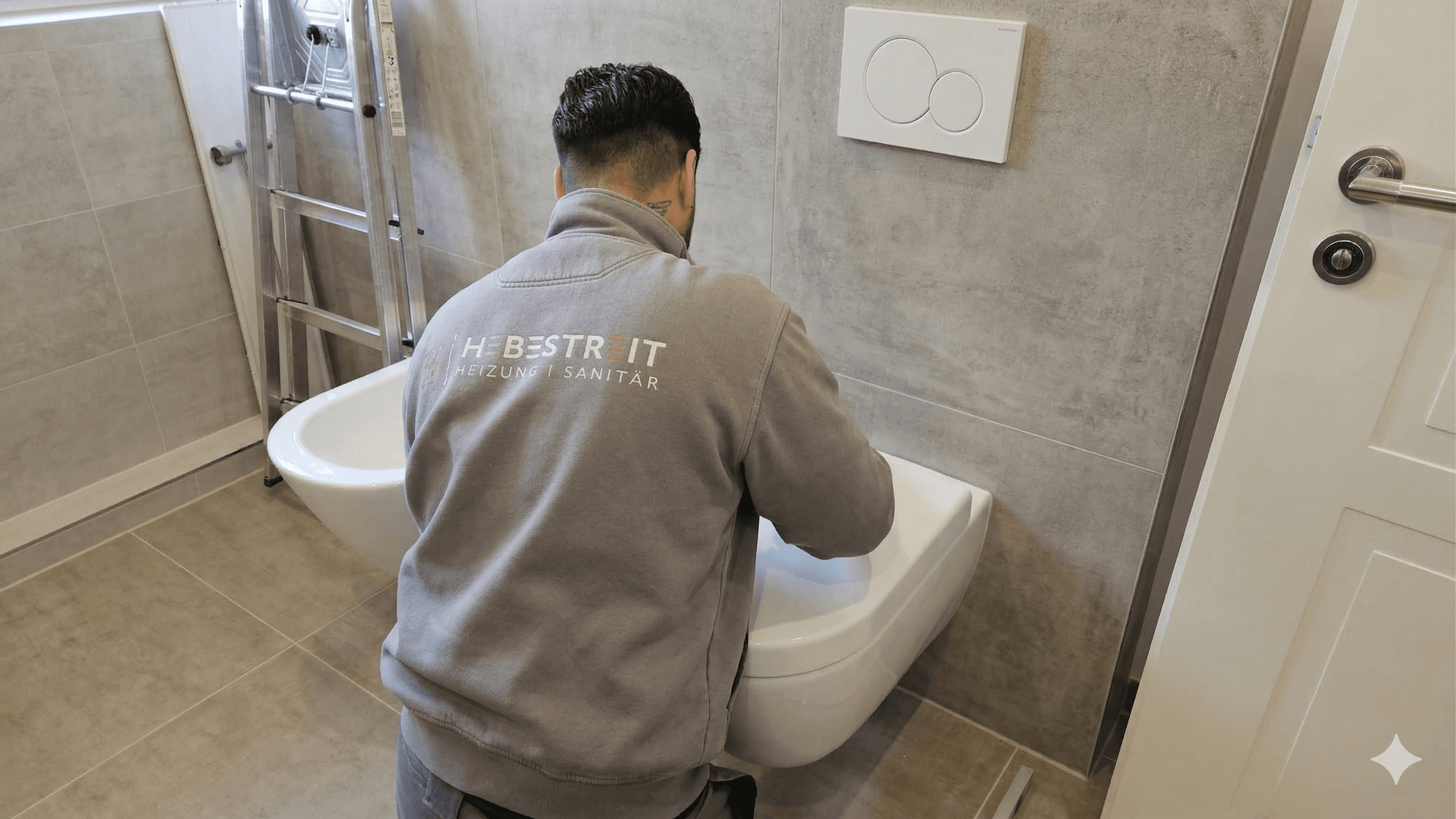 Hebestreit Mitarbeiter bei fachgerechter WC-Installation